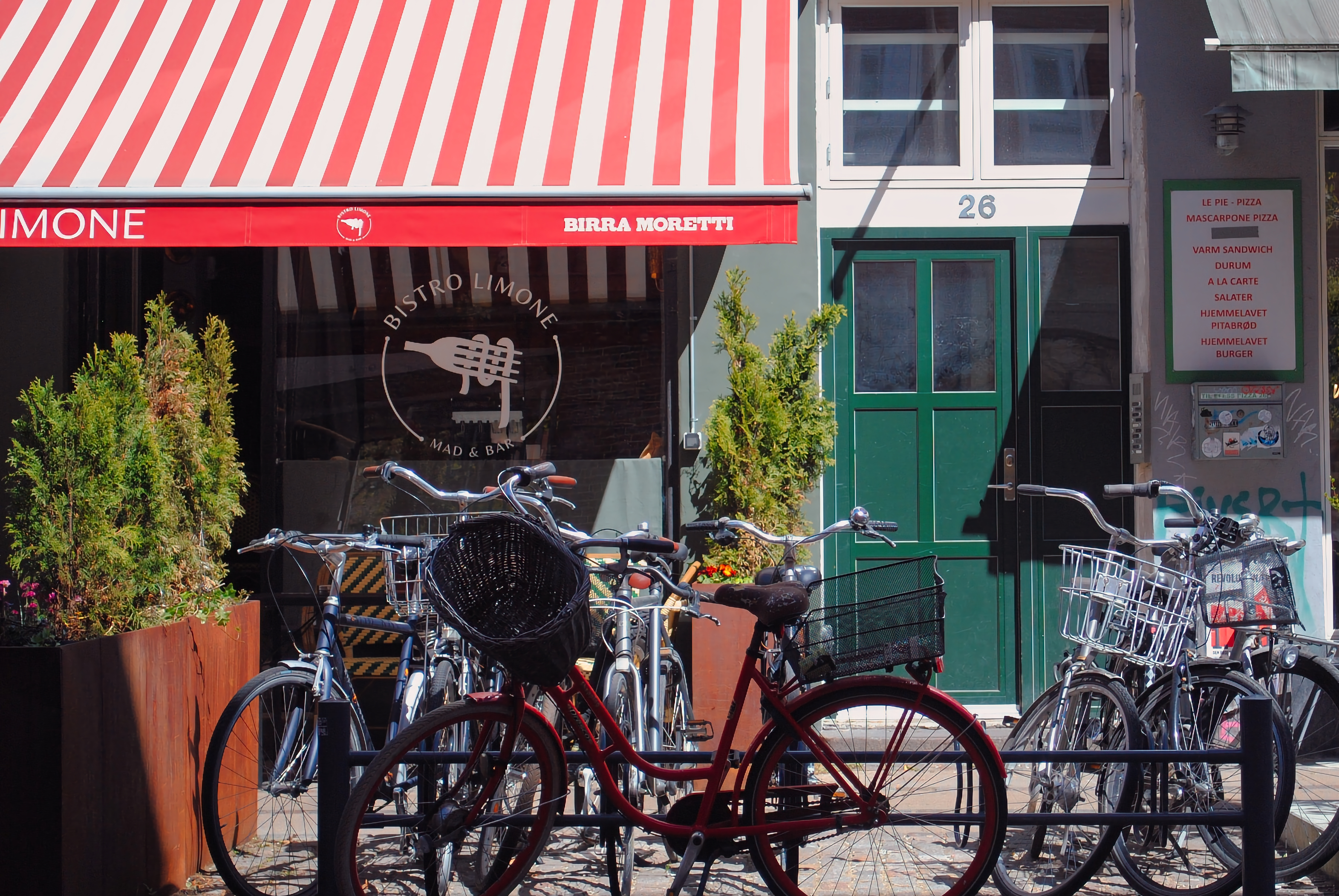A row of bicycles outside Bistro Limone
